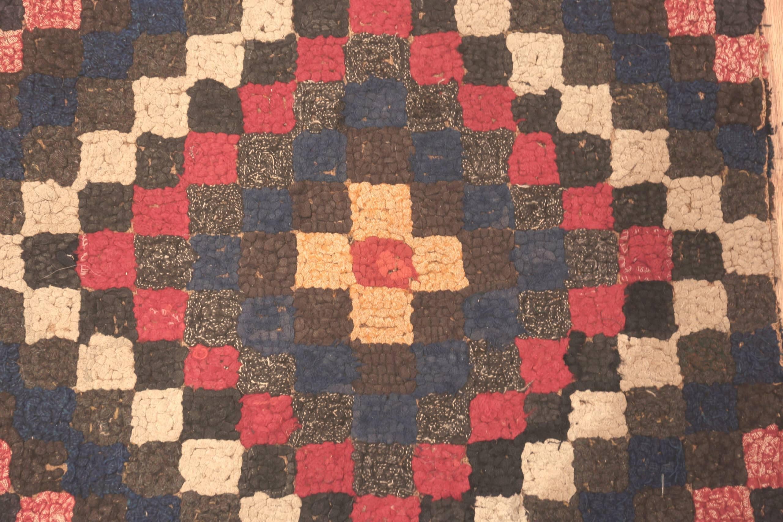 Wool Small Scatter Size Bold Geometric Antique American Hooked Rug 1'9