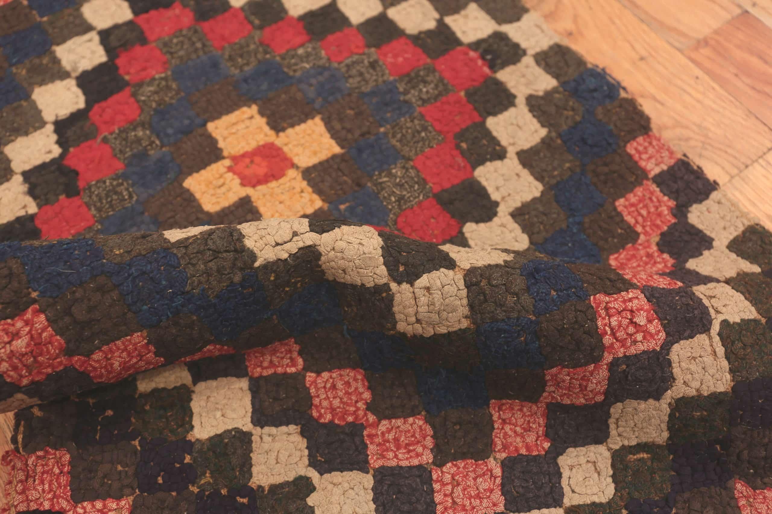 Small Scatter Size Bold Geometric Antique American Hooked Rug 1'9