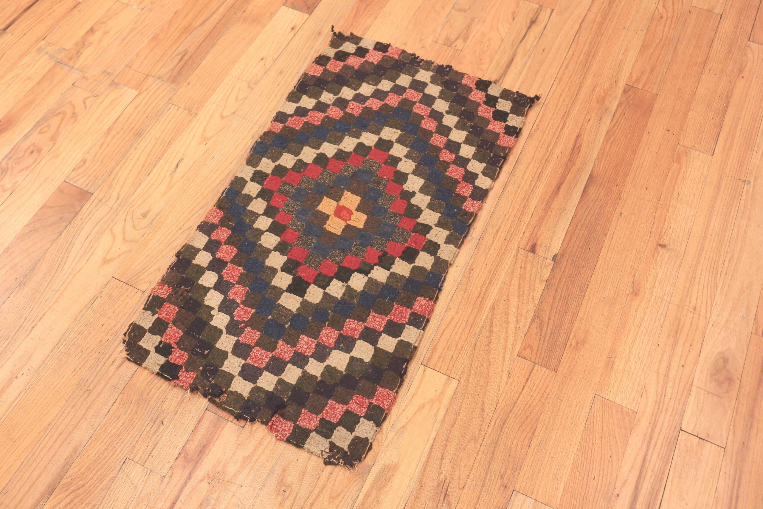 Small Scatter Size Bold Geometric Antique American Hooked Rug 1'9