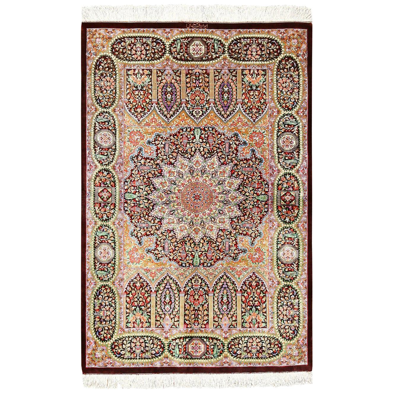 Modern Silk Persian Qum Rug. Size: 2 ft 8 in x 4 ft For Sale