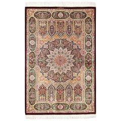Small Scatter Size Modern Silk Persian Qum Rug. Size: 2 ft 8 in x 4 ft