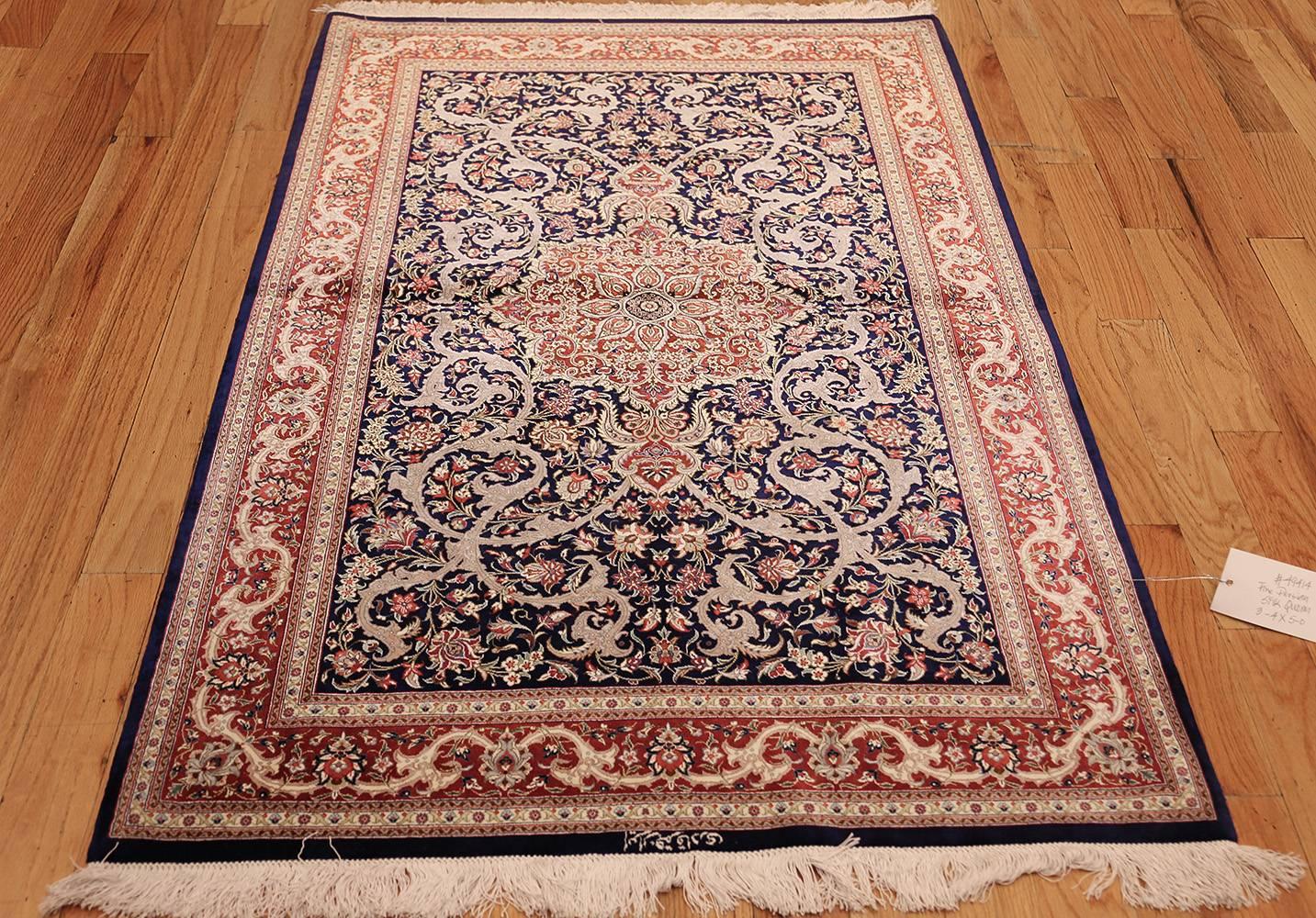 Hand-Knotted Silk Persian Qum Rug. Size: 3 ft 4 in x 5 ft  For Sale