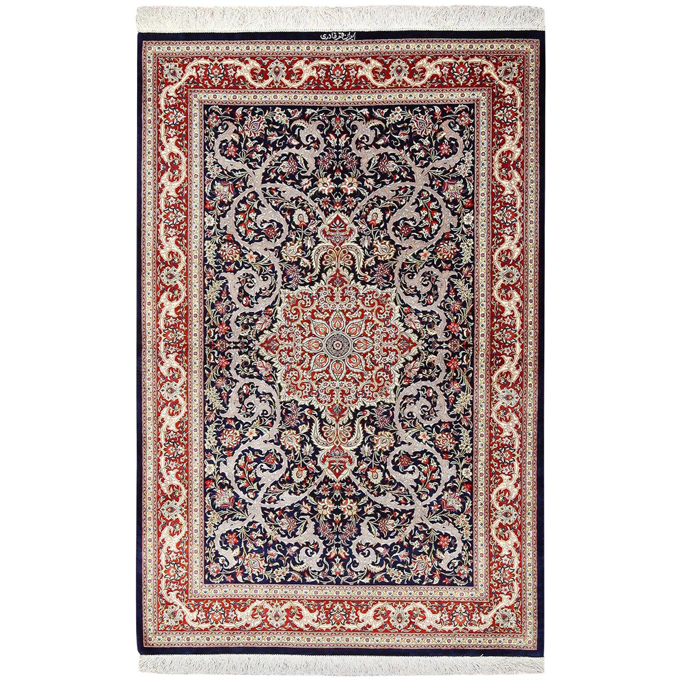 Silk Persian Qum Rug. Size: 3 ft 4 in x 5 ft  For Sale