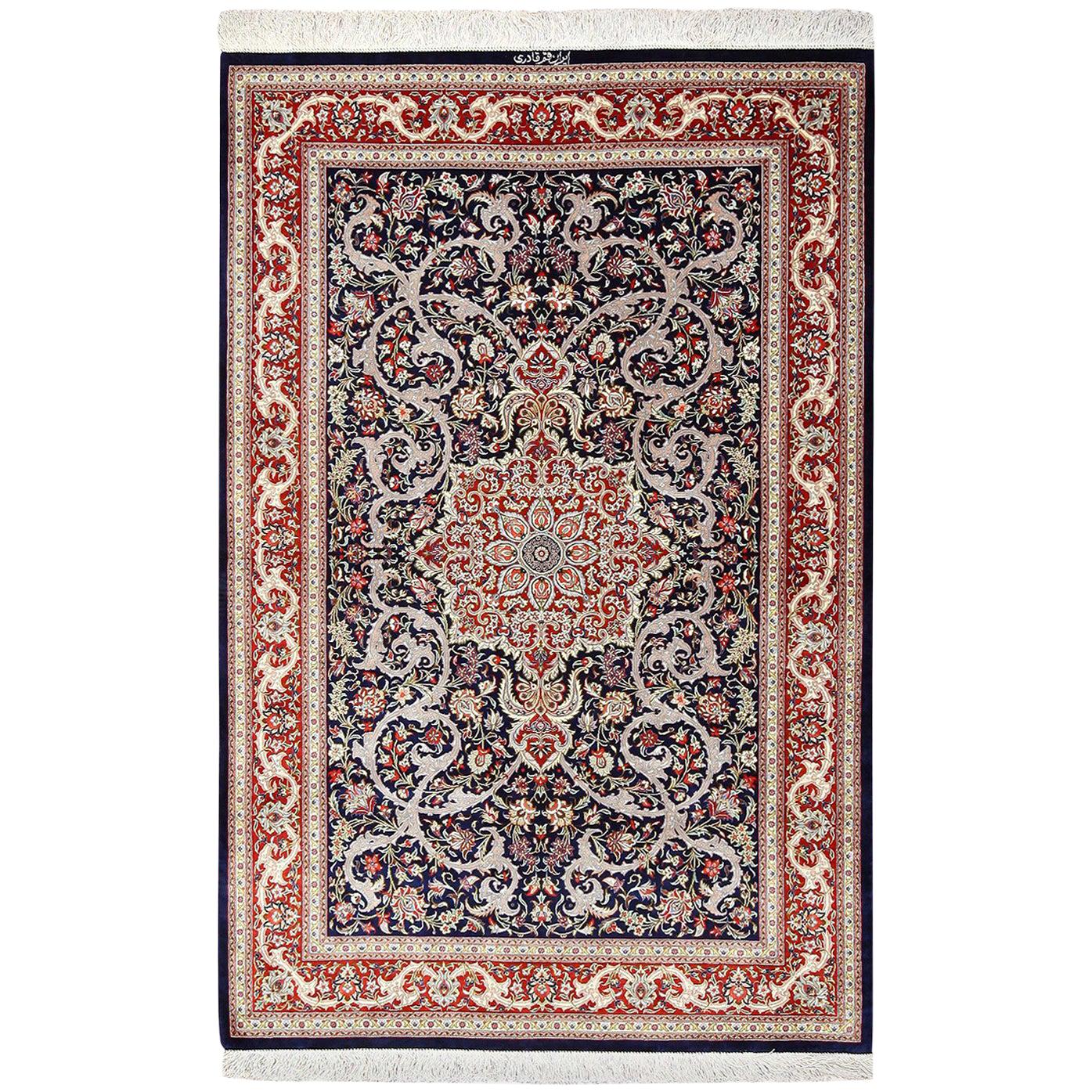 Silk Persian Qum Rug. Size: 3 ft 4 in x 5 ft