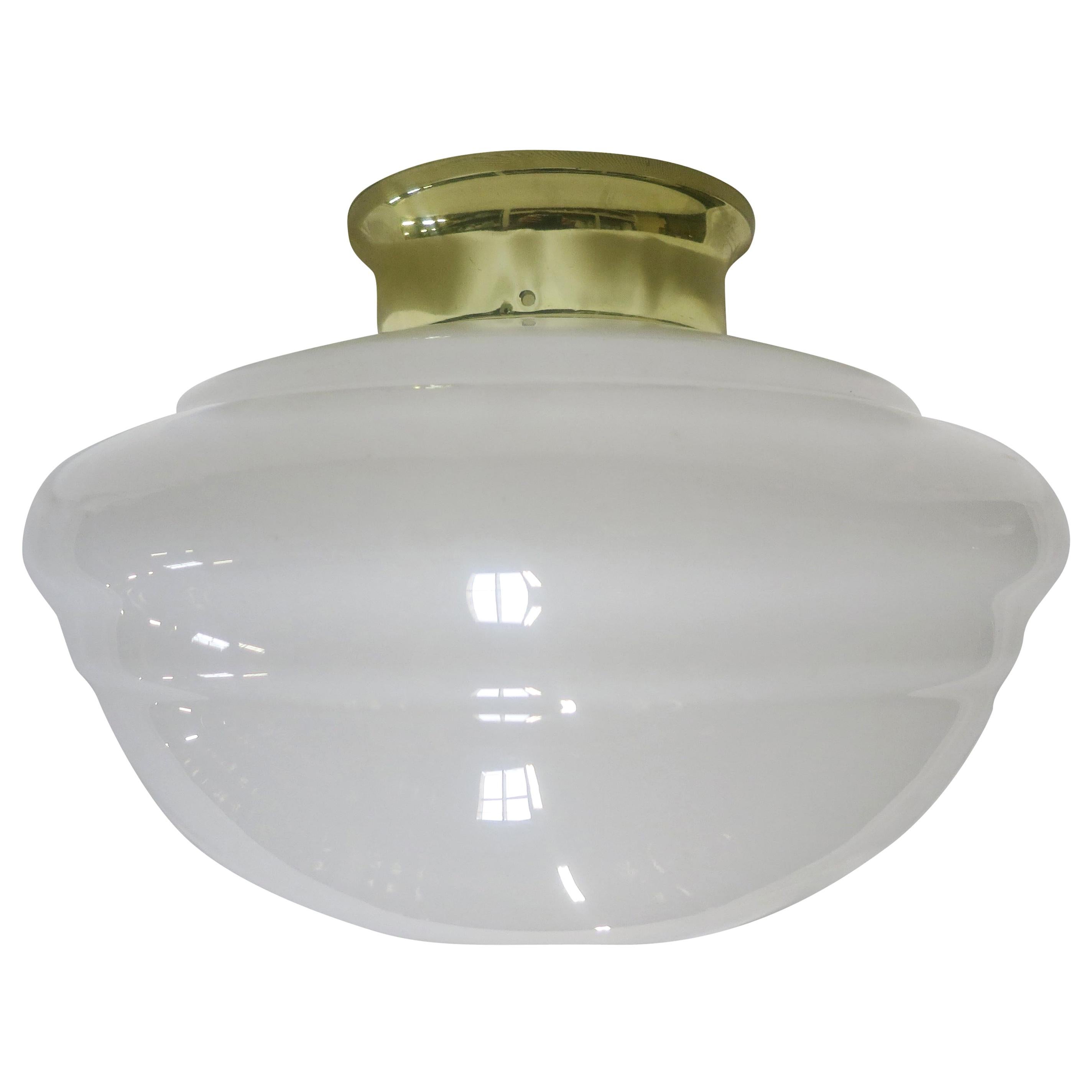 Small Schoolhouse Banded Oval Shape Ceiling Glass Globe Pendant For Sale