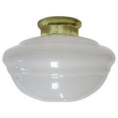 Used Small Schoolhouse Banded Oval Shape Ceiling Glass Globe Pendant