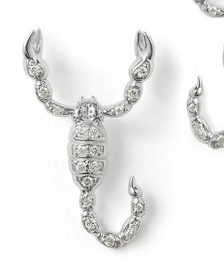 Brilliant Cut JHERWITT Diamond 14k White Gold Small Scorpion Stud Earrings  For Sale
