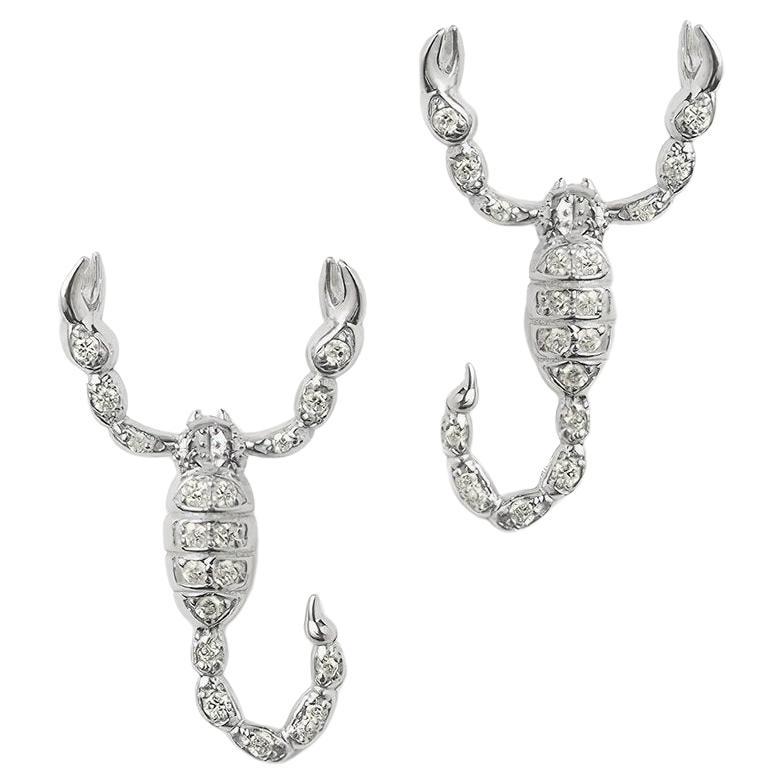 JHERWITT Diamond 14k White Gold Small Scorpion Stud Earrings  For Sale