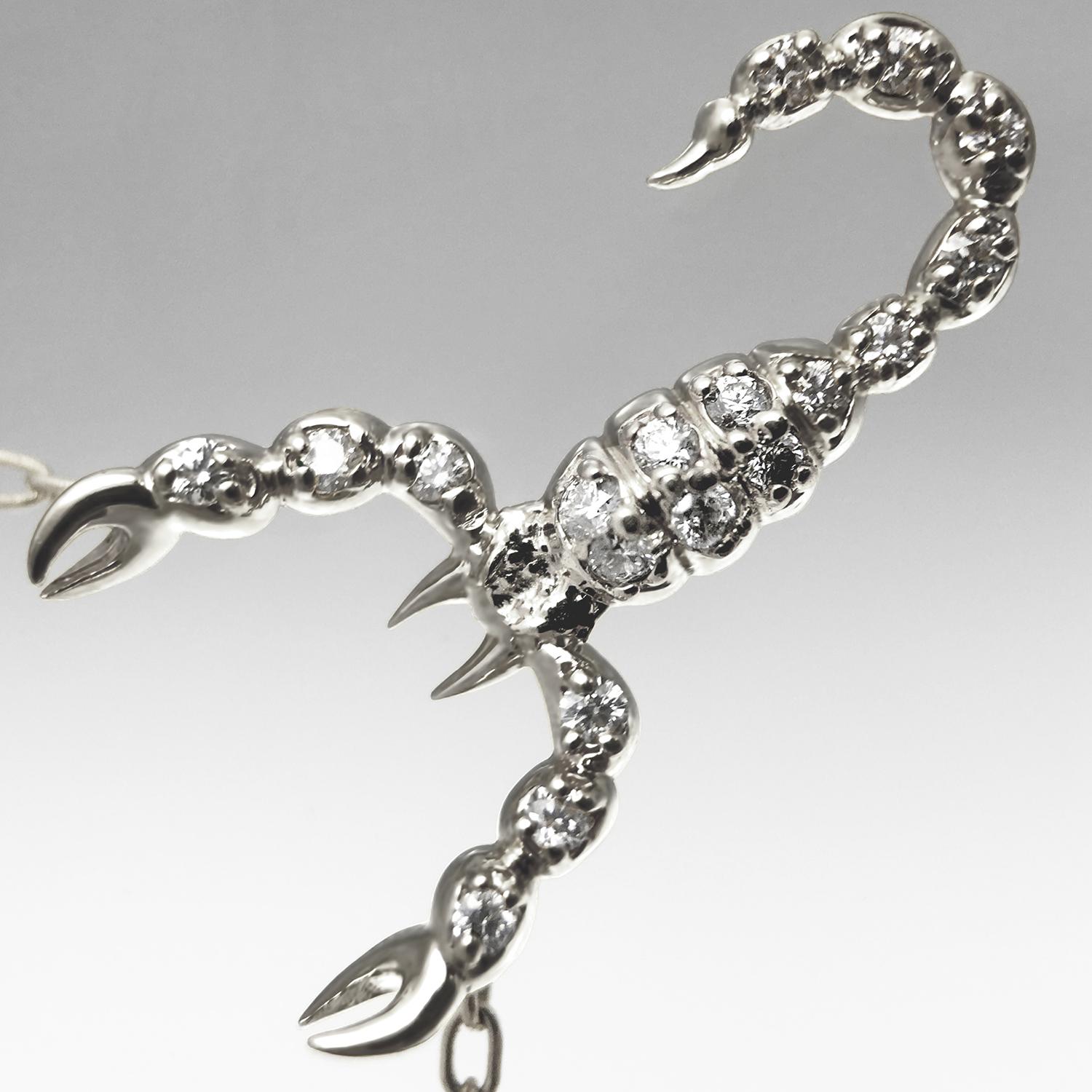 Women's JHERWITT Diamond 14k White Gold Small Scorpion Pendant Necklace   For Sale