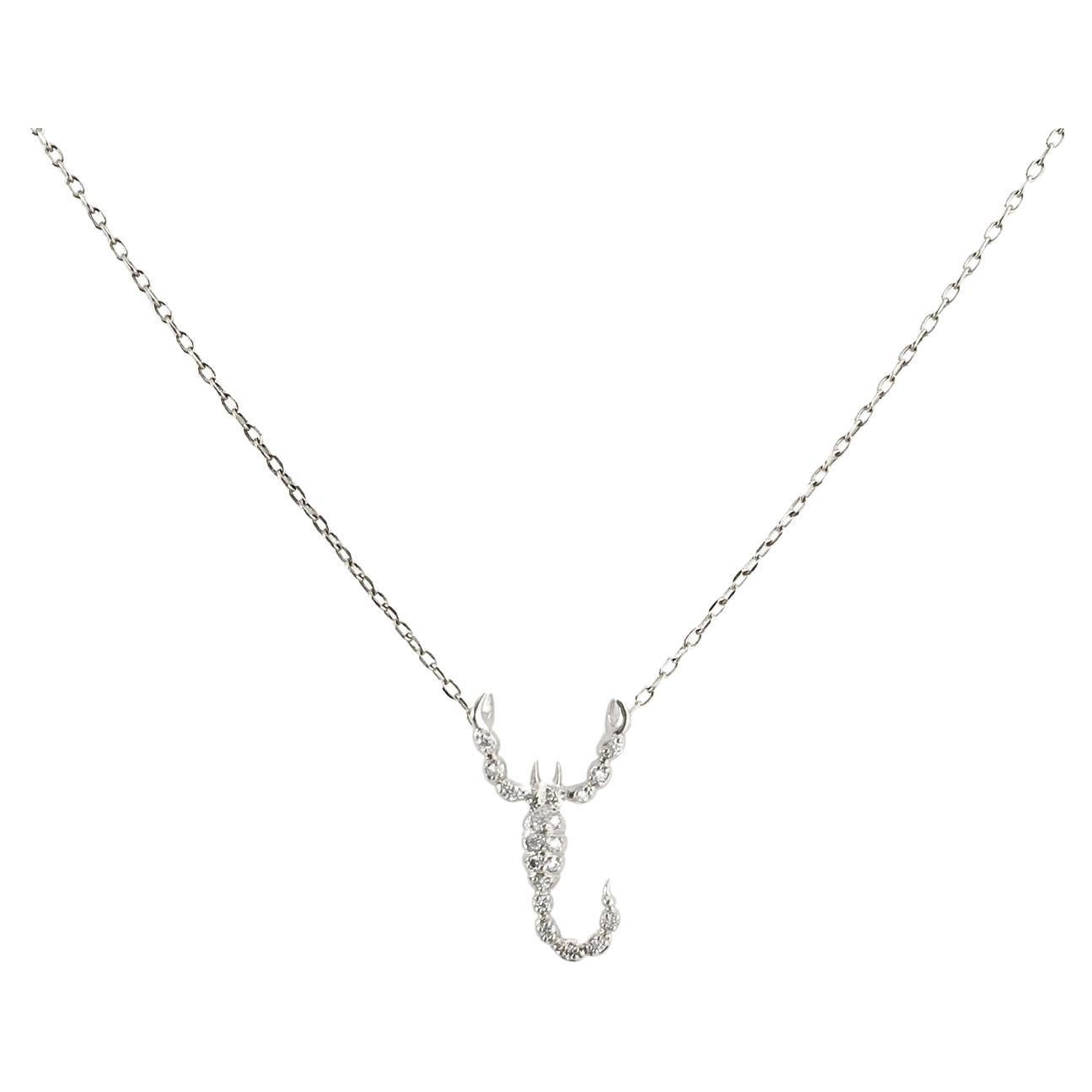 JHERWITT Diamond 14k White Gold Small Scorpion Pendant Necklace   For Sale