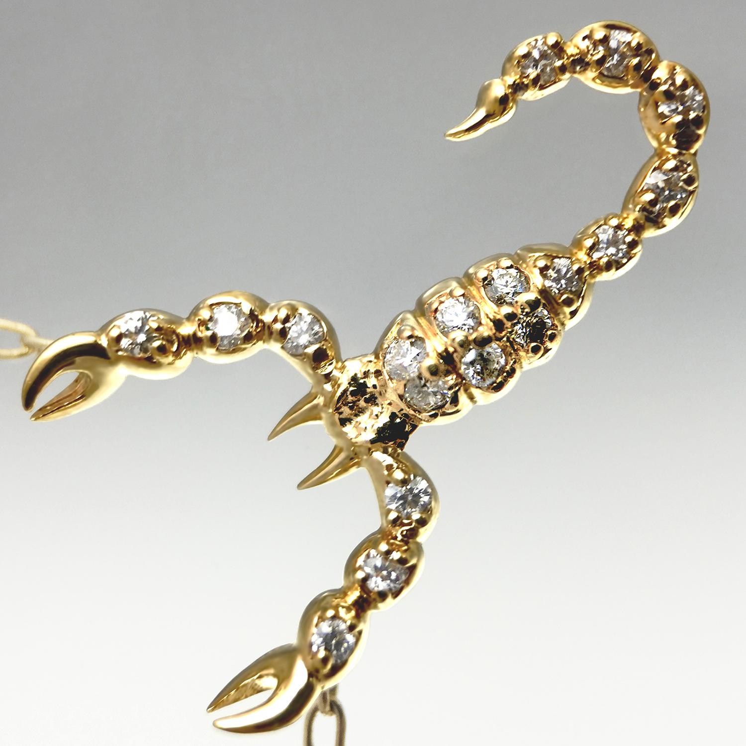 Brilliant Cut JHERWITT Diamond 14k Yellow Gold Small Scorpion Pendant Necklace  For Sale