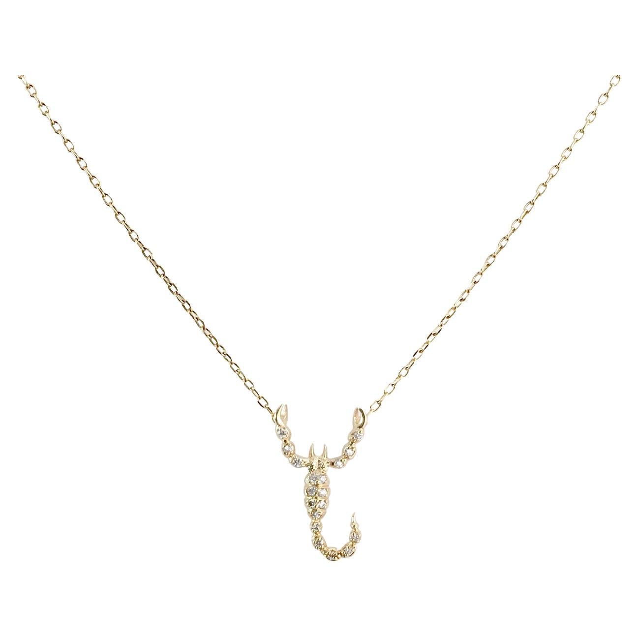 JHERWITT Diamond 14k Yellow Gold Small Scorpion Pendant Necklace  For Sale