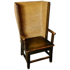 Small Scottish Orkney Chair with Handwoven Straw Back Wingback