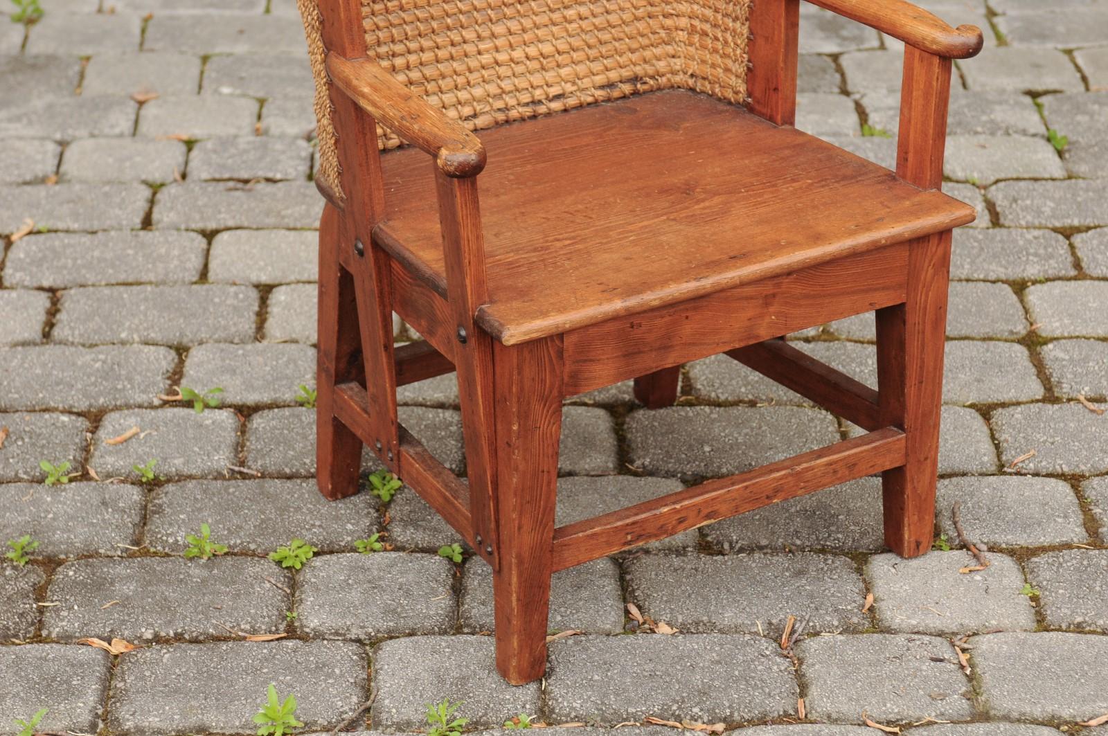 Small Scottish Orkney Wingback Chair with Handwoven Straw Back, circa 1900 For Sale 3