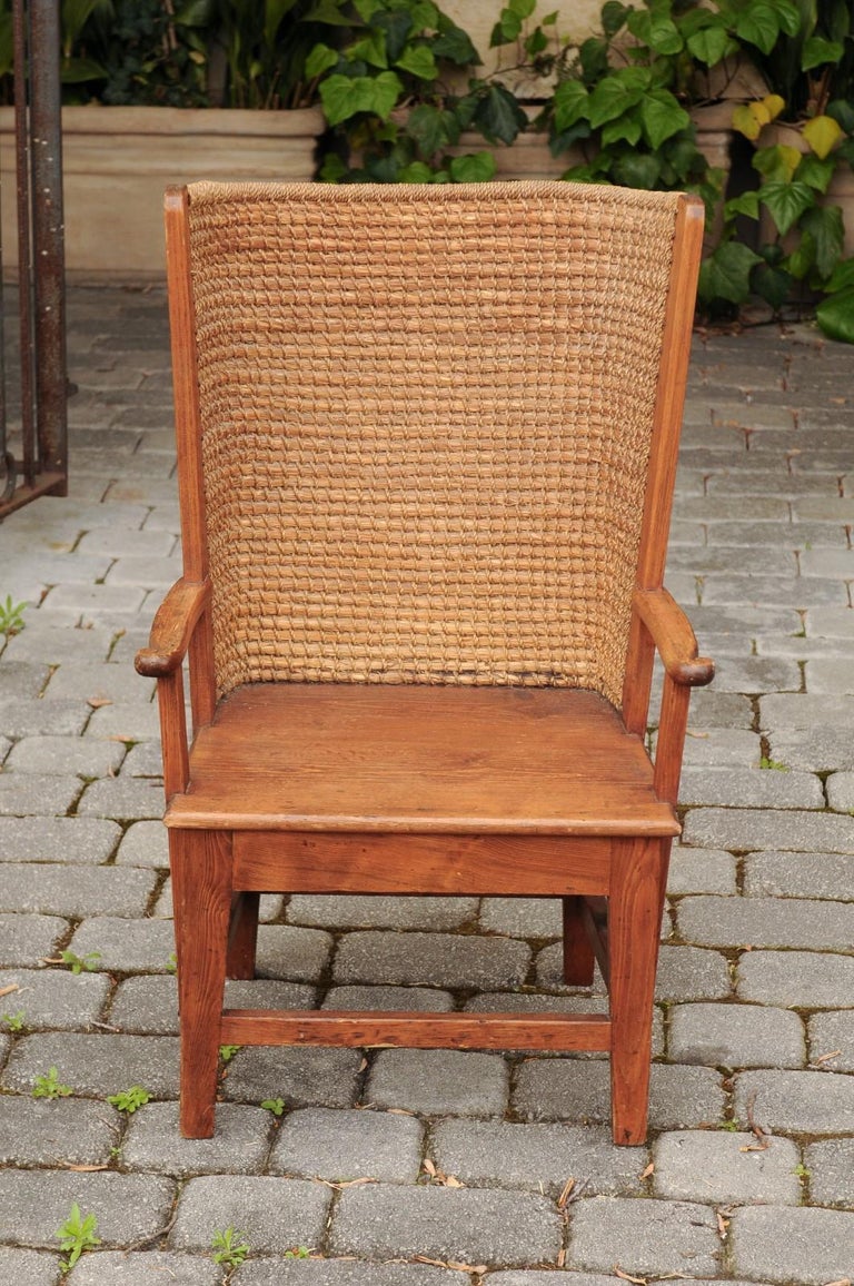 Small Scottish Orkney Wingback Chair with Handwoven Straw Back, circa