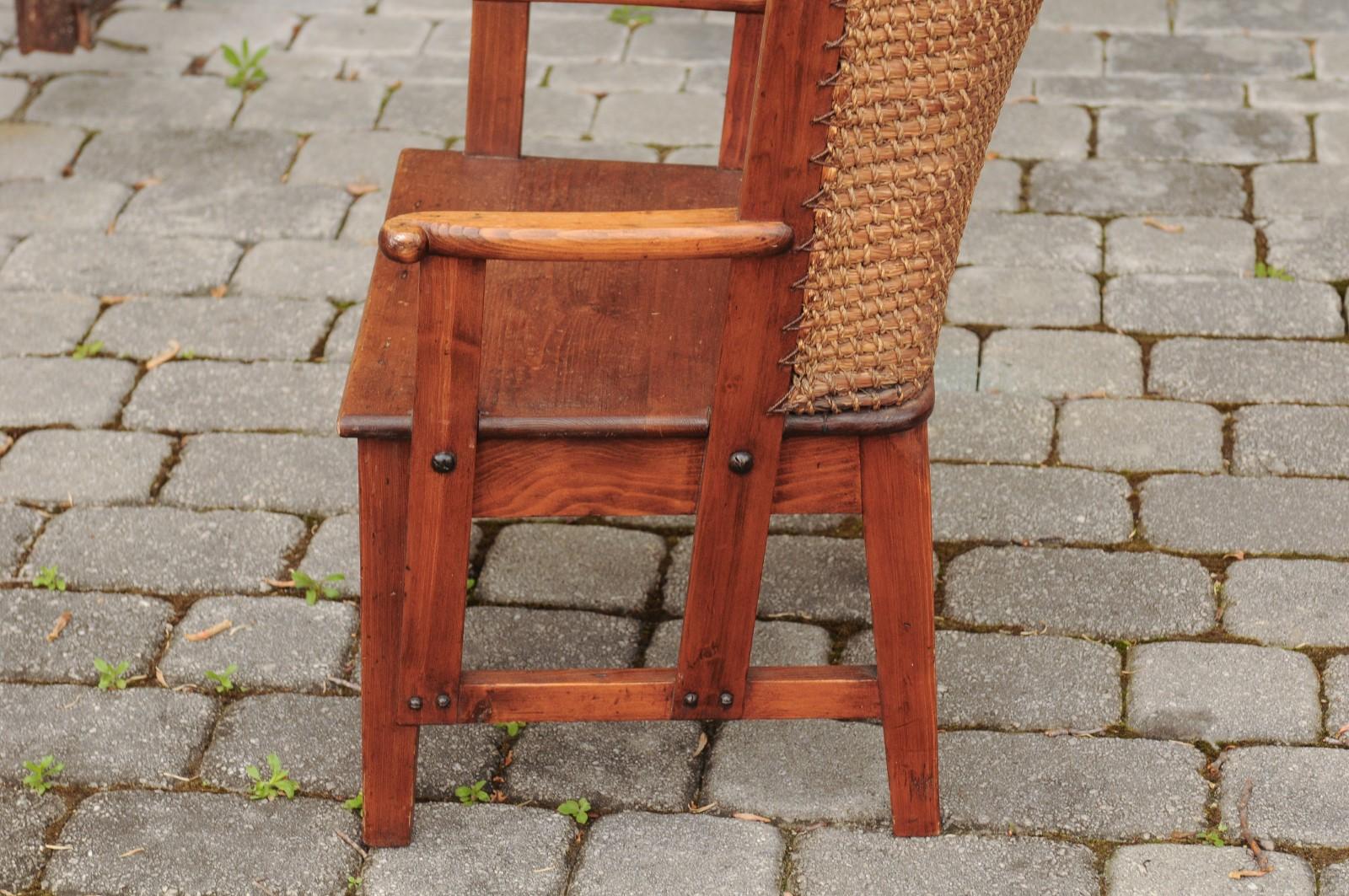 Small Scottish Orkney Wingback Chair with Handwoven Straw Back, circa 1900 In Good Condition For Sale In Atlanta, GA