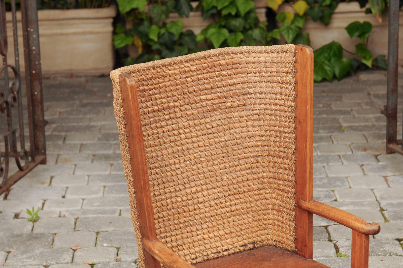 Small Scottish Orkney Wingback Chair with Handwoven Straw Back, circa 1900 For Sale 2