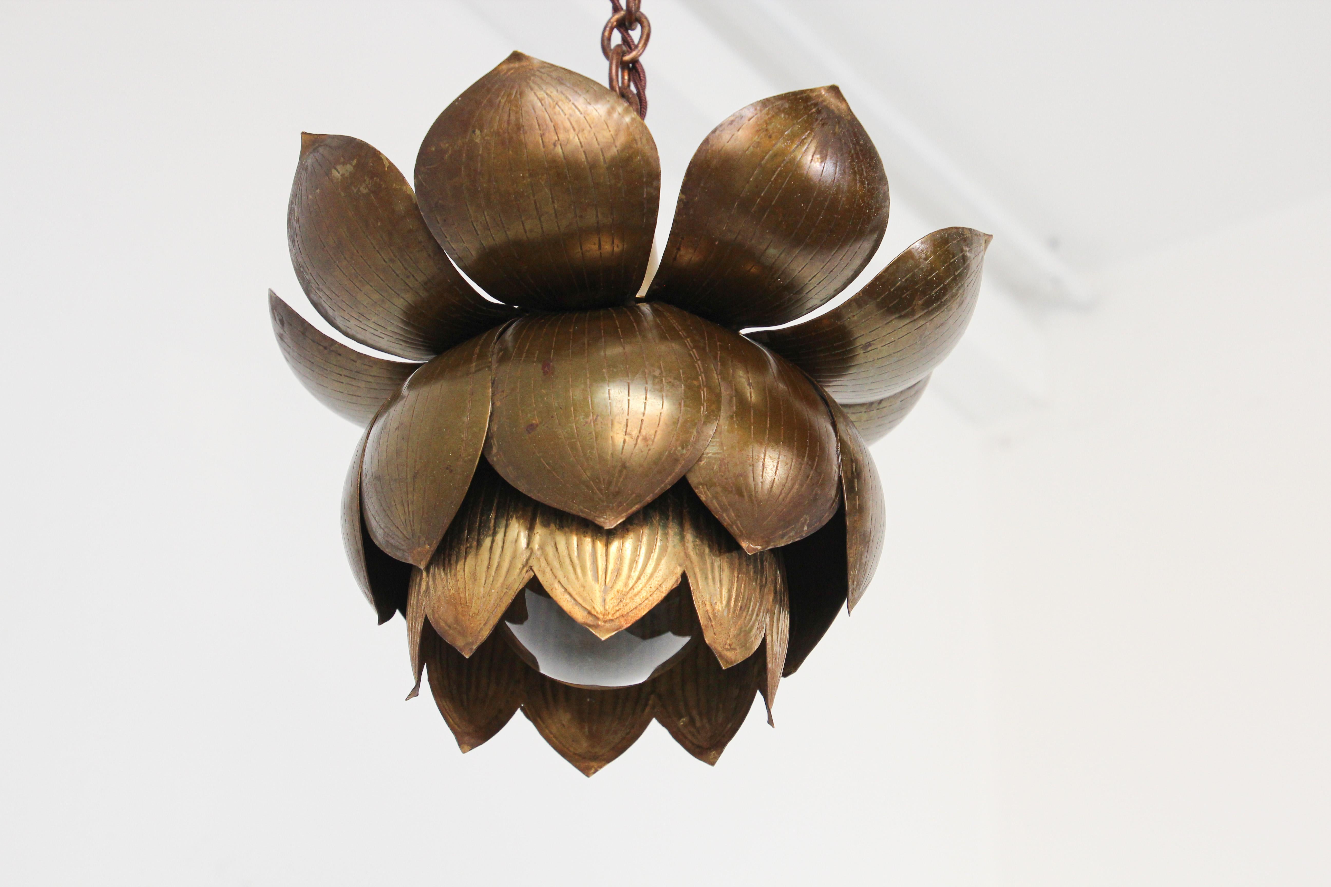 Small Sculptural Brass Lotus Pendant Light by Feldman Lighting Co 1