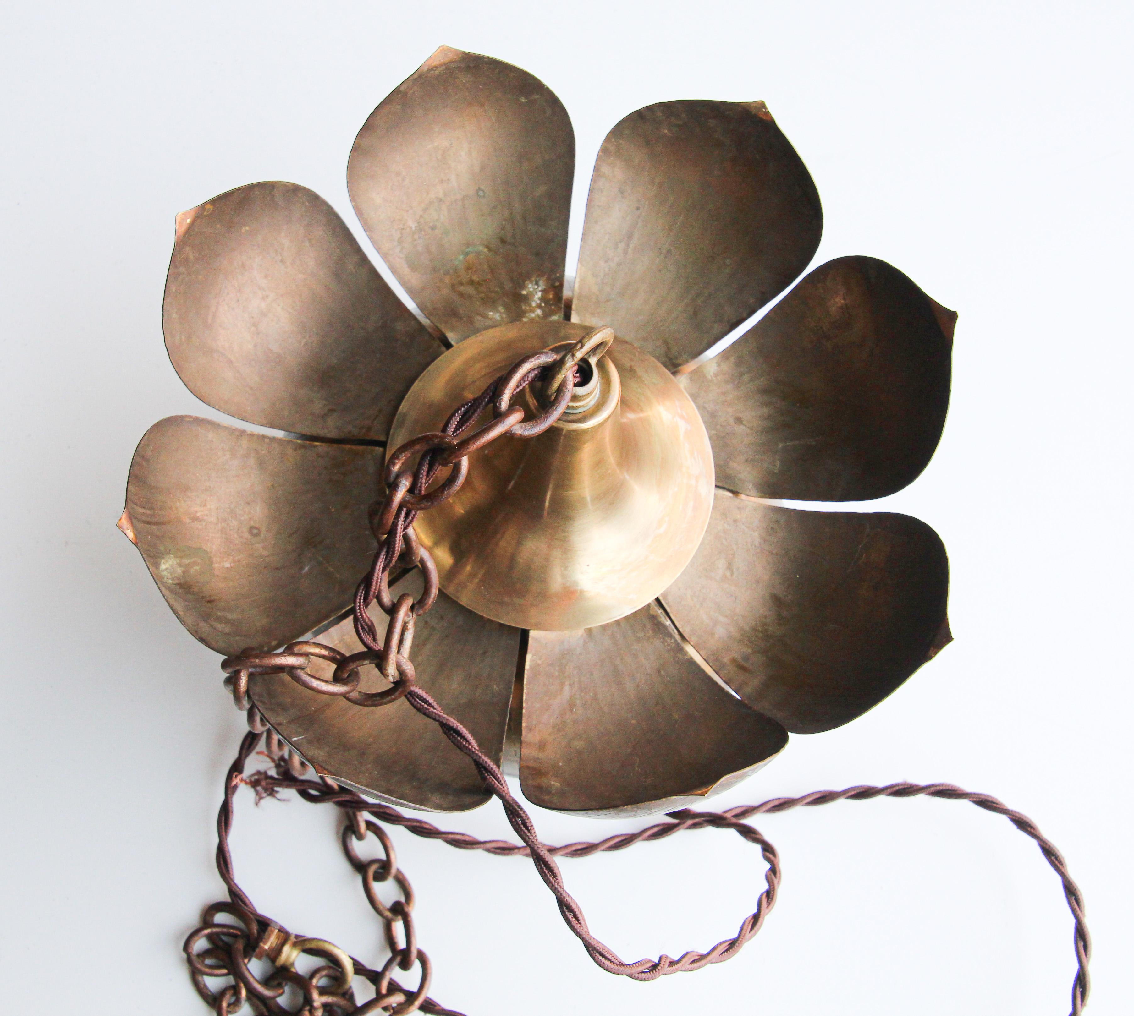 Small Sculptural Brass Lotus Pendant Light by Feldman Lighting Co 2