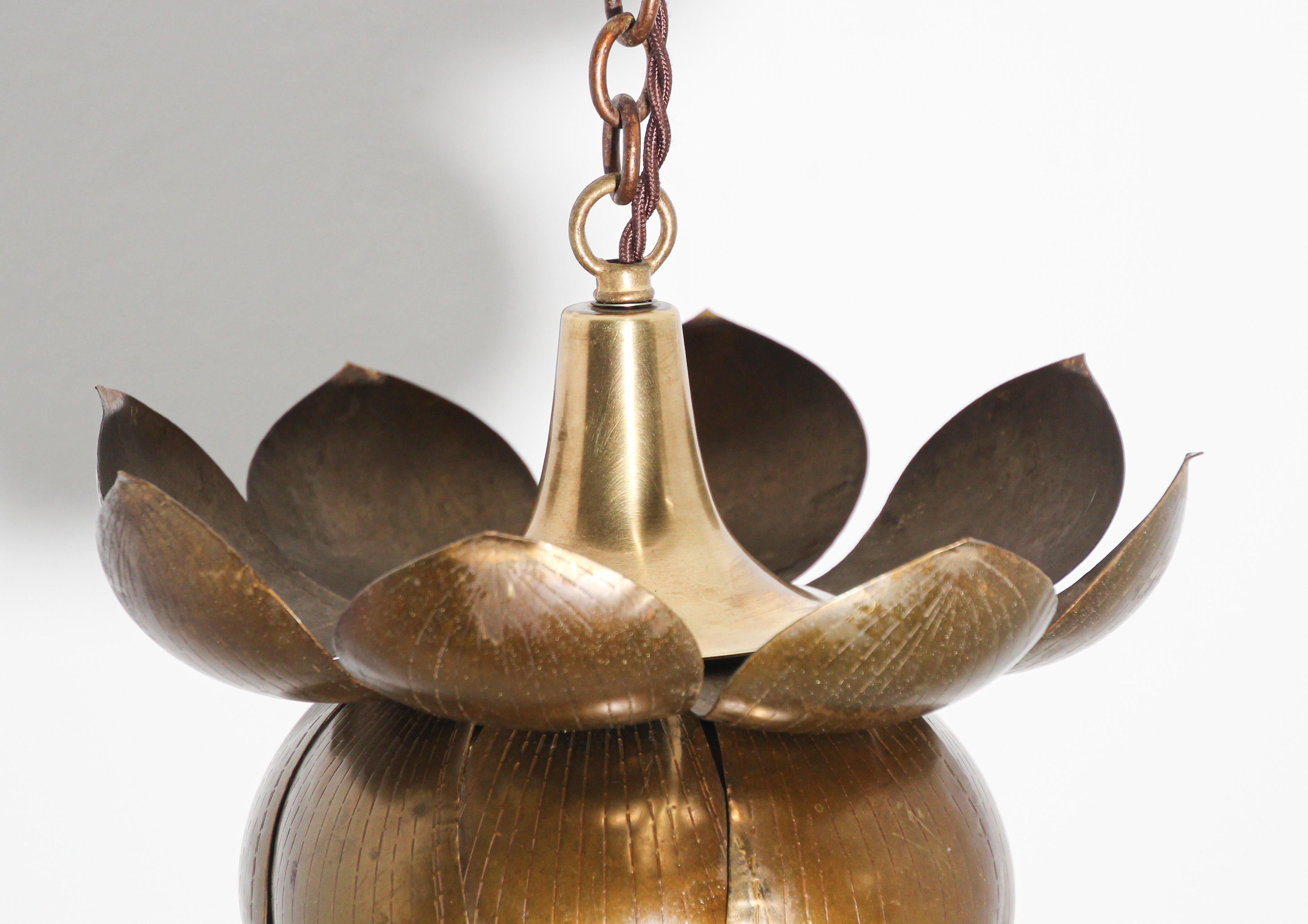 Small Sculptural Brass Lotus Pendant Light by Feldman Lighting Co In Good Condition In North Hollywood, CA