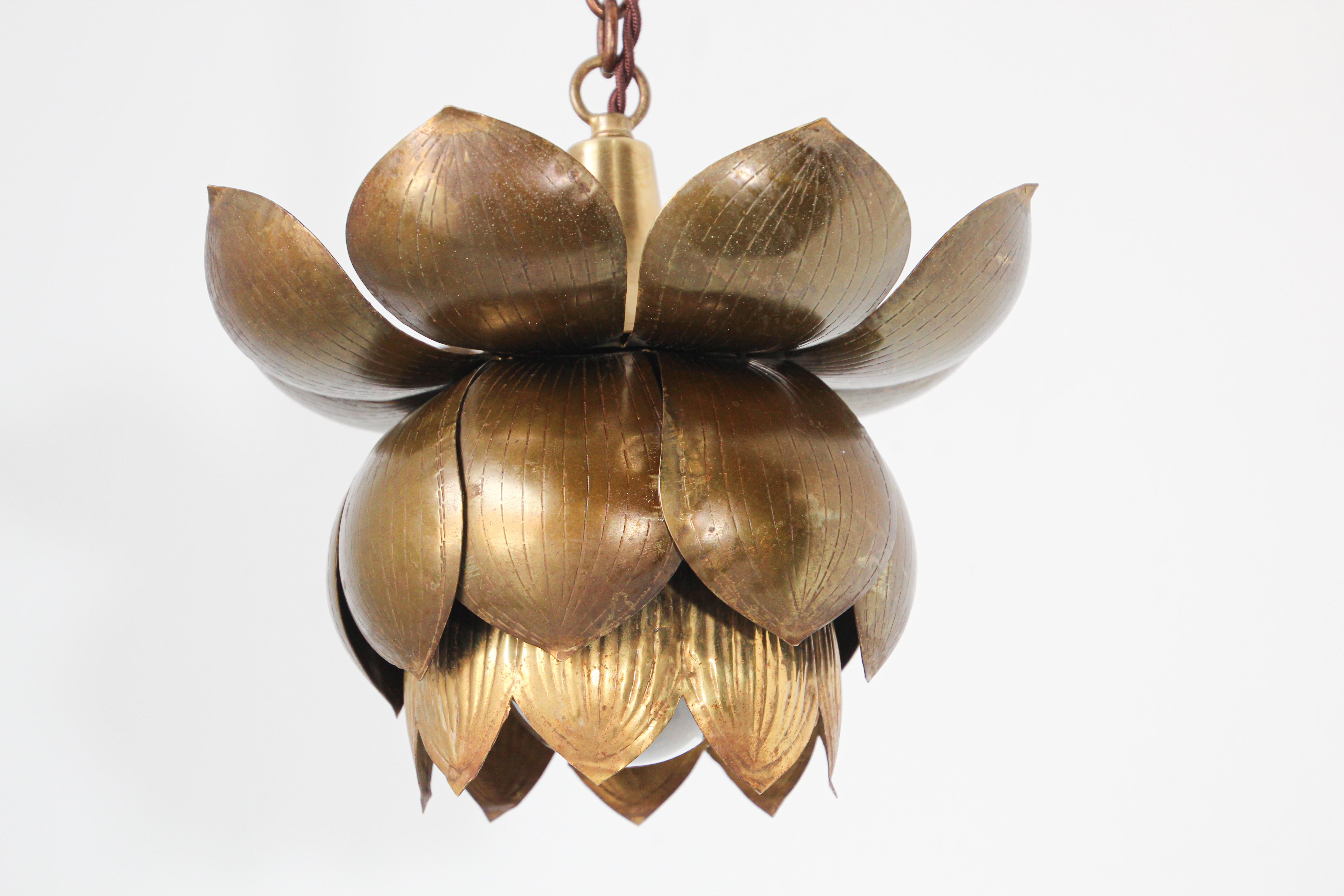 20th Century Small Sculptural Brass Lotus Pendant Light by Feldman Lighting Co