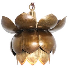 Small Sculptural Brass Lotus Pendant Light by Feldman Lighting Co