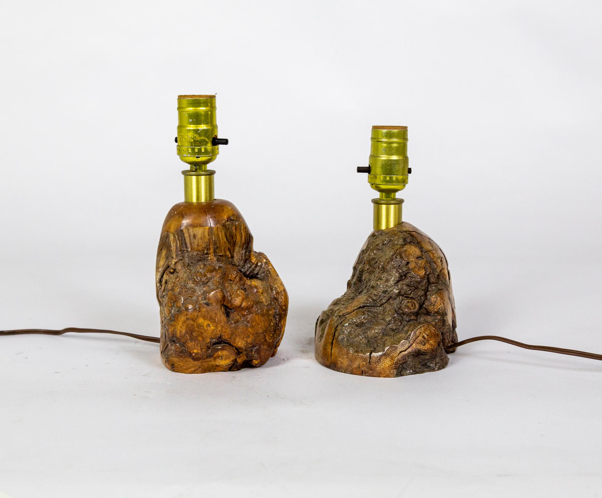 Organic Modern Small Sculptural Burl Wood Lamps (pair) For Sale