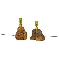 Retro Small Sculptural Burl Wood Lamps (pair)
