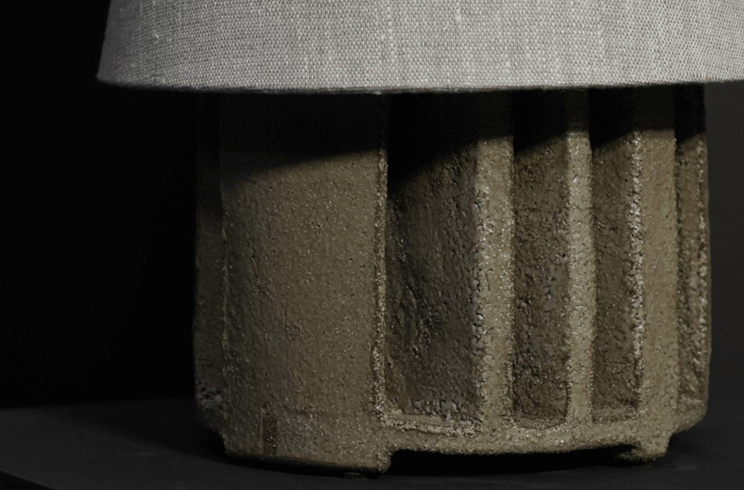 Small Sculptural “I” Ceramic Table Lamp, Lichen In New Condition For Sale In Los Angeles, CA