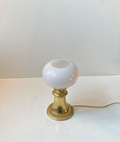 Small Sculptural Scandinavian Table Lamp in Brass & White Opaline Glass, 1960s