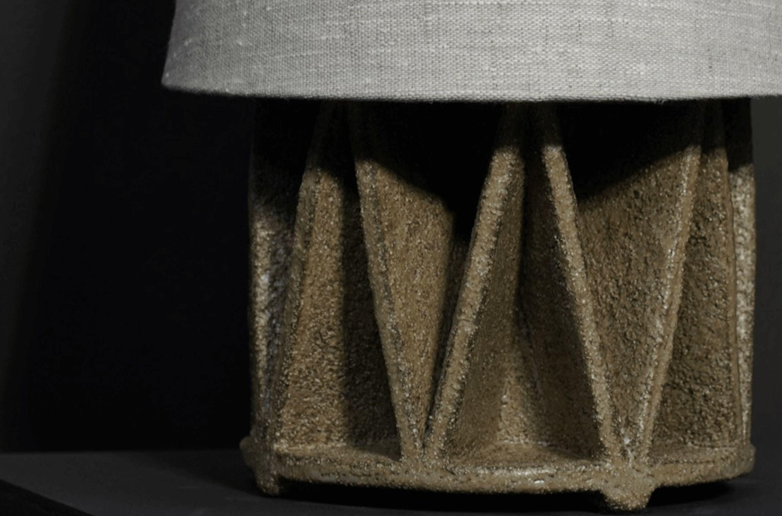 Small Sculptural “V” Ceramic Table Lamp, Lichen In New Condition For Sale In Los Angeles, CA