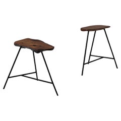 Small Sculptural Wooden Slab Side Tables, France, 1950s