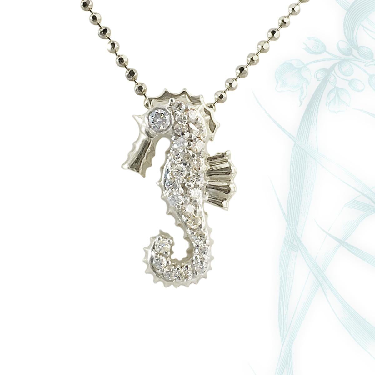 Artist JHERWITT Diamonds 14k White Gold Small Seahorse Pendant Necklace  For Sale