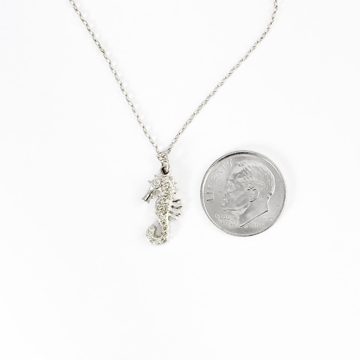 Women's JHERWITT Diamonds 14k White Gold Small Seahorse Pendant Necklace  For Sale