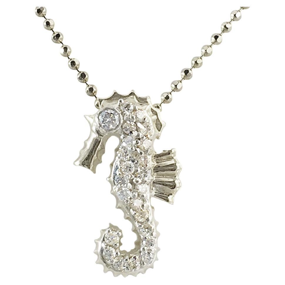 JHERWITT Diamonds 14k White Gold Small Seahorse Pendant Necklace  For Sale