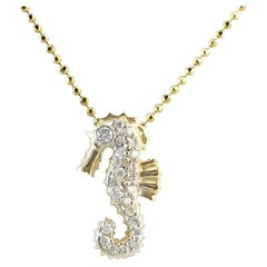 JHERWITT White Sapphires 14k Yellow Gold Plated Small Seahorse Pendant Necklace