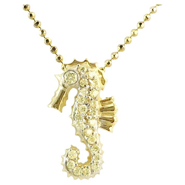 JHERWITT Yellow Diamond in Yellow Gold Small Seahorse Pendant Necklace For Sale