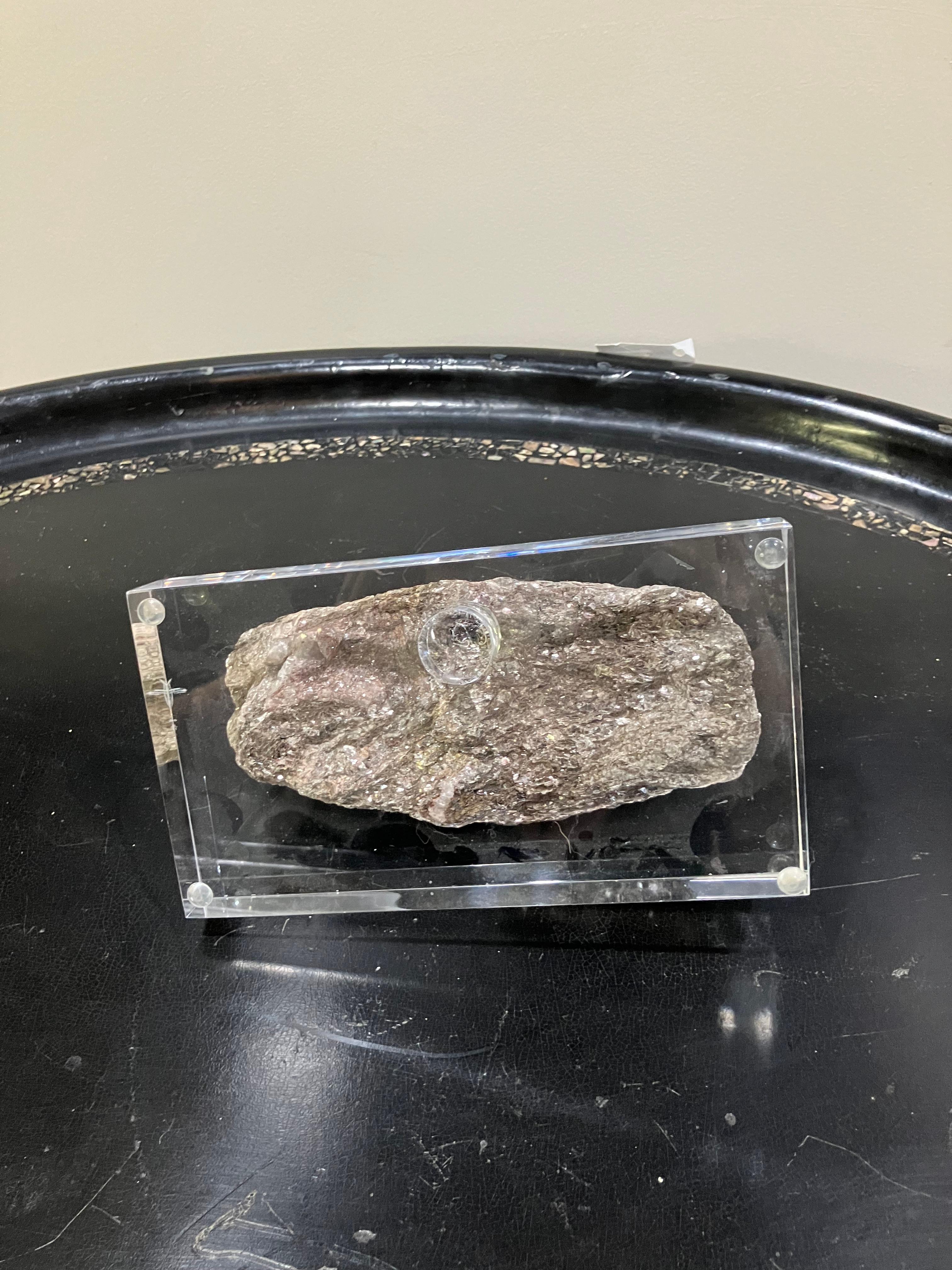 American Small Selenite Specimen Mounted on Acrylic Block For Sale
