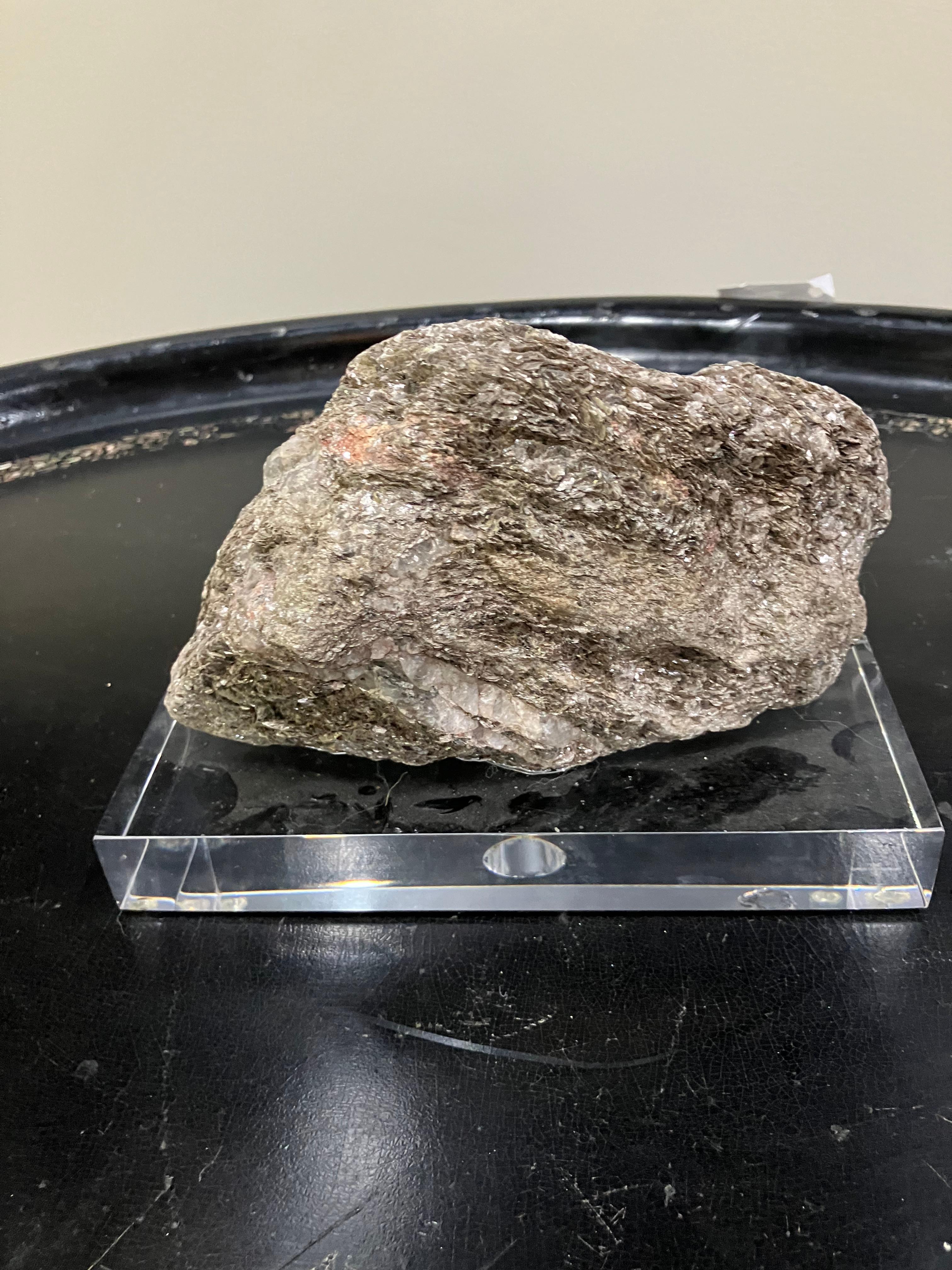 Rock Crystal Small Selenite Specimen Mounted on Acrylic Block For Sale
