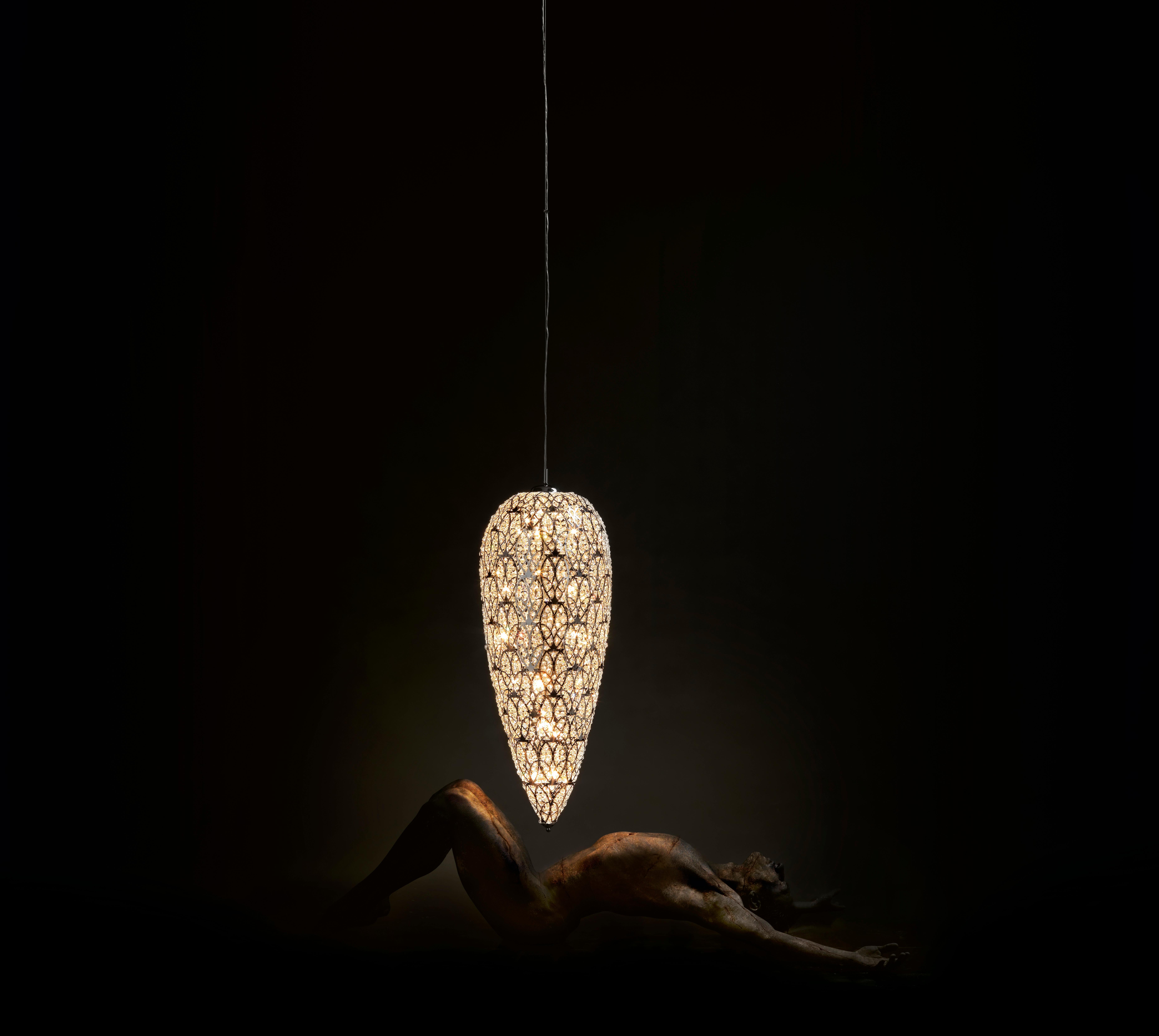 Modern Small Sensation Pendant Lamp, Chrome Finish, Arabesque Style, Italy For Sale