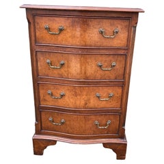 Antique Small serpentine burr walnut veneered chest of drawers.