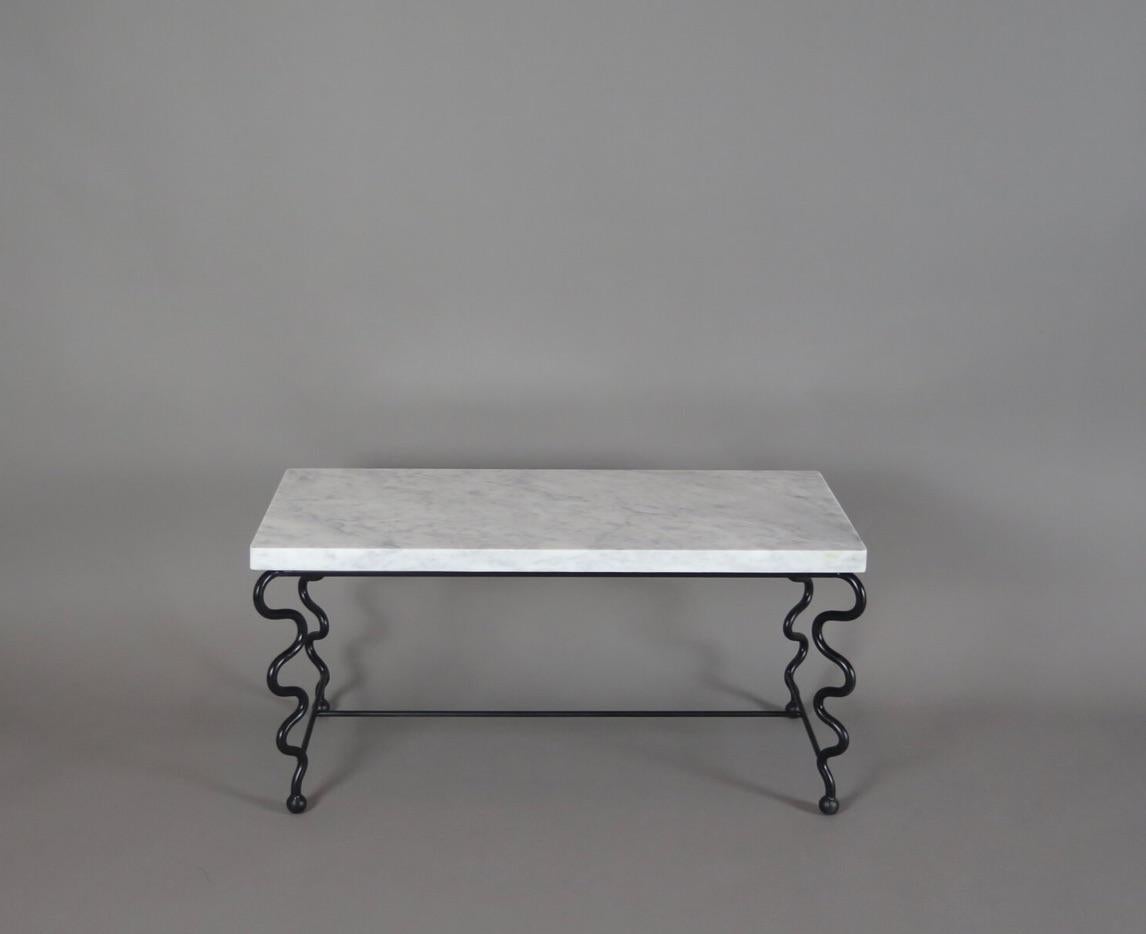 American Small 'Serpentine' Coffee Table with Carrara Marble Top For Sale