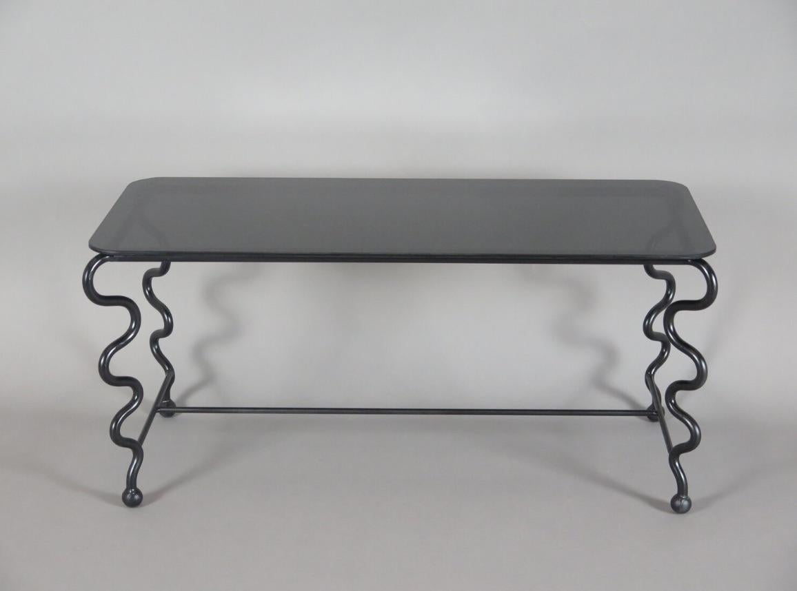 Welded Small 'Serpentine' Coffee Table with Black Glass Top For Sale