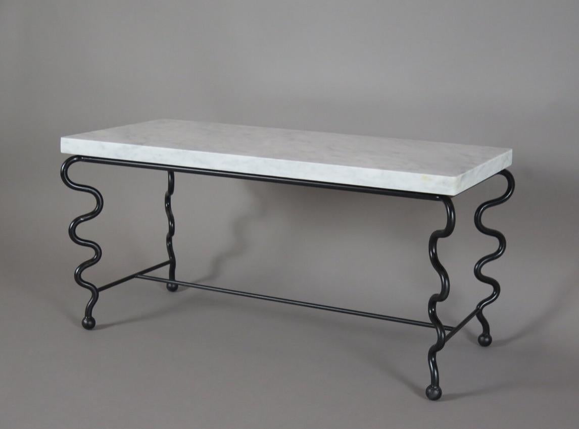 Small 'Serpentine' Coffee Table with Carrara Marble Top In New Condition For Sale In Pittsburgh, PA