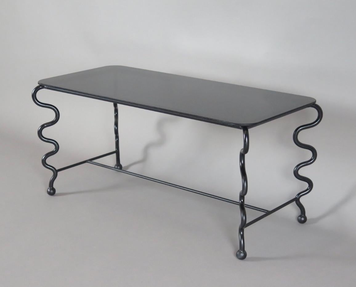 Small 'Serpentine' Coffee Table with Black Glass Top In New Condition For Sale In Pittsburgh, PA