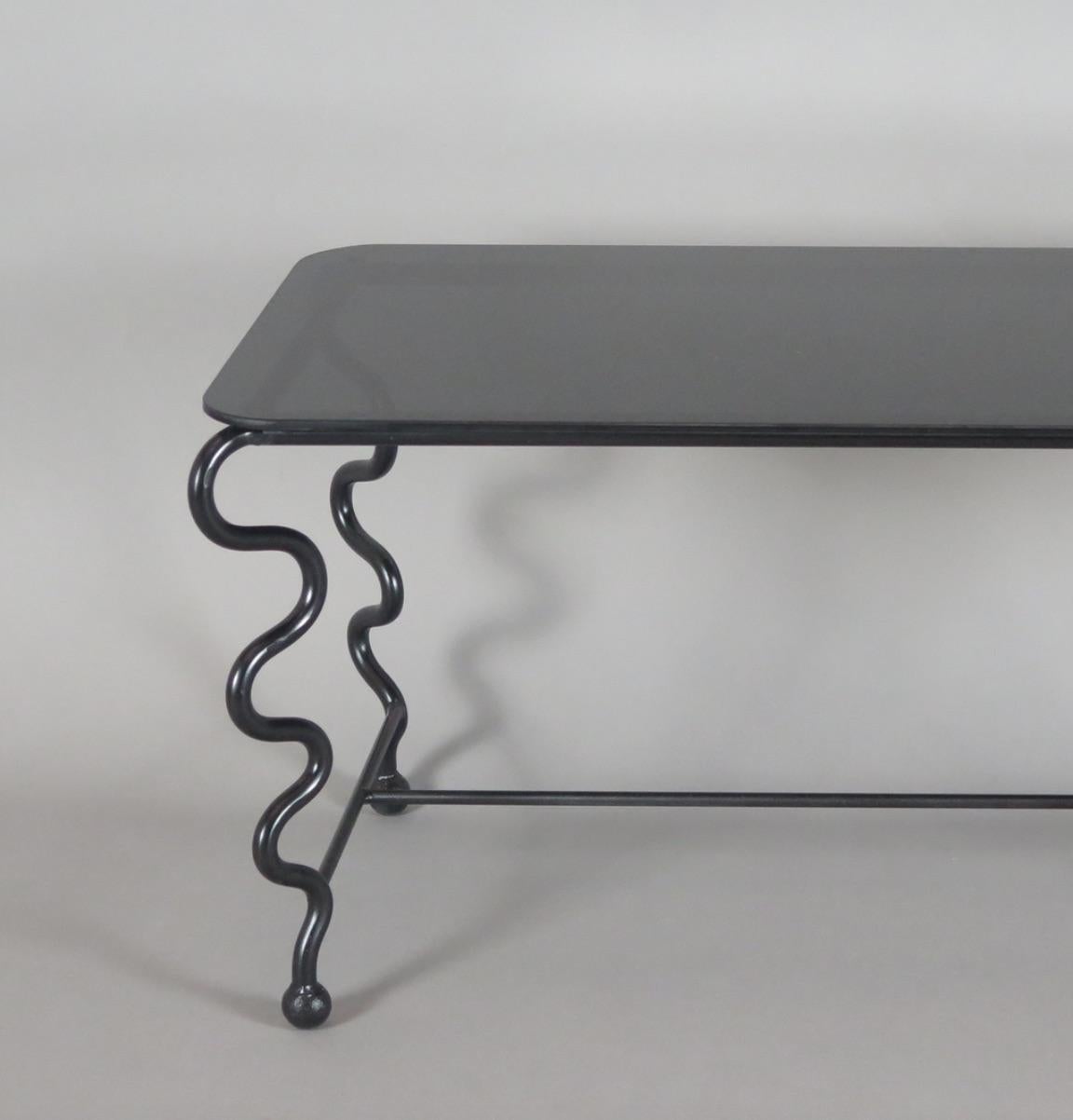 Small 'Serpentine' Coffee Table with Black Glass Top For Sale 1