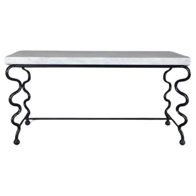 Small 'Serpentine' Coffee Table with Carrara Marble Top For Sale