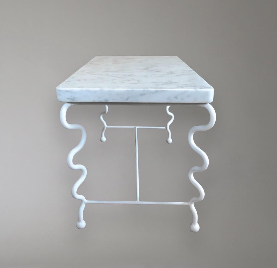 Contemporary Small 'Serpentine' Coffee Table with Carrara Marble Top For Sale