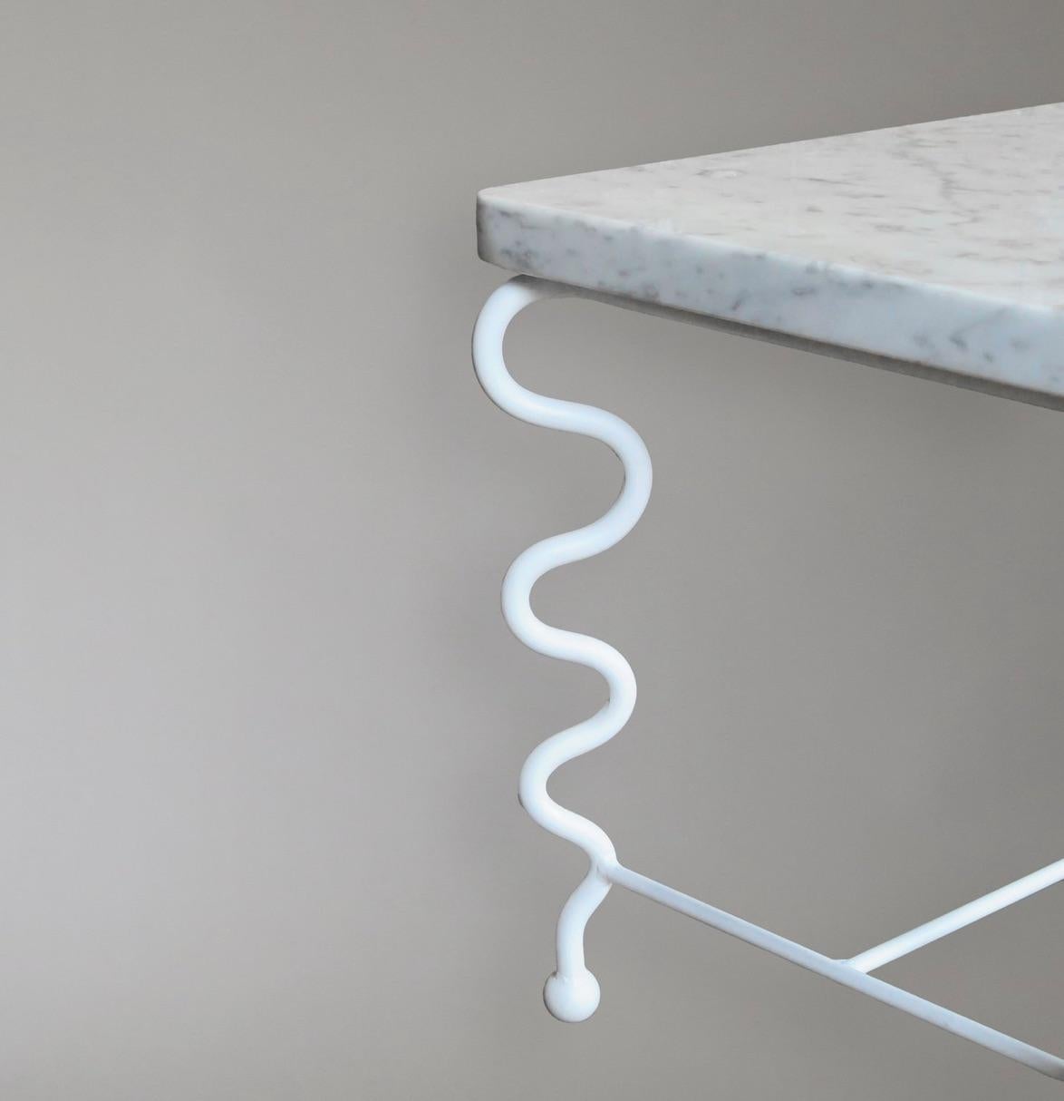 Steel Small 'Serpentine' Coffee Table with Carrara Marble Top For Sale
