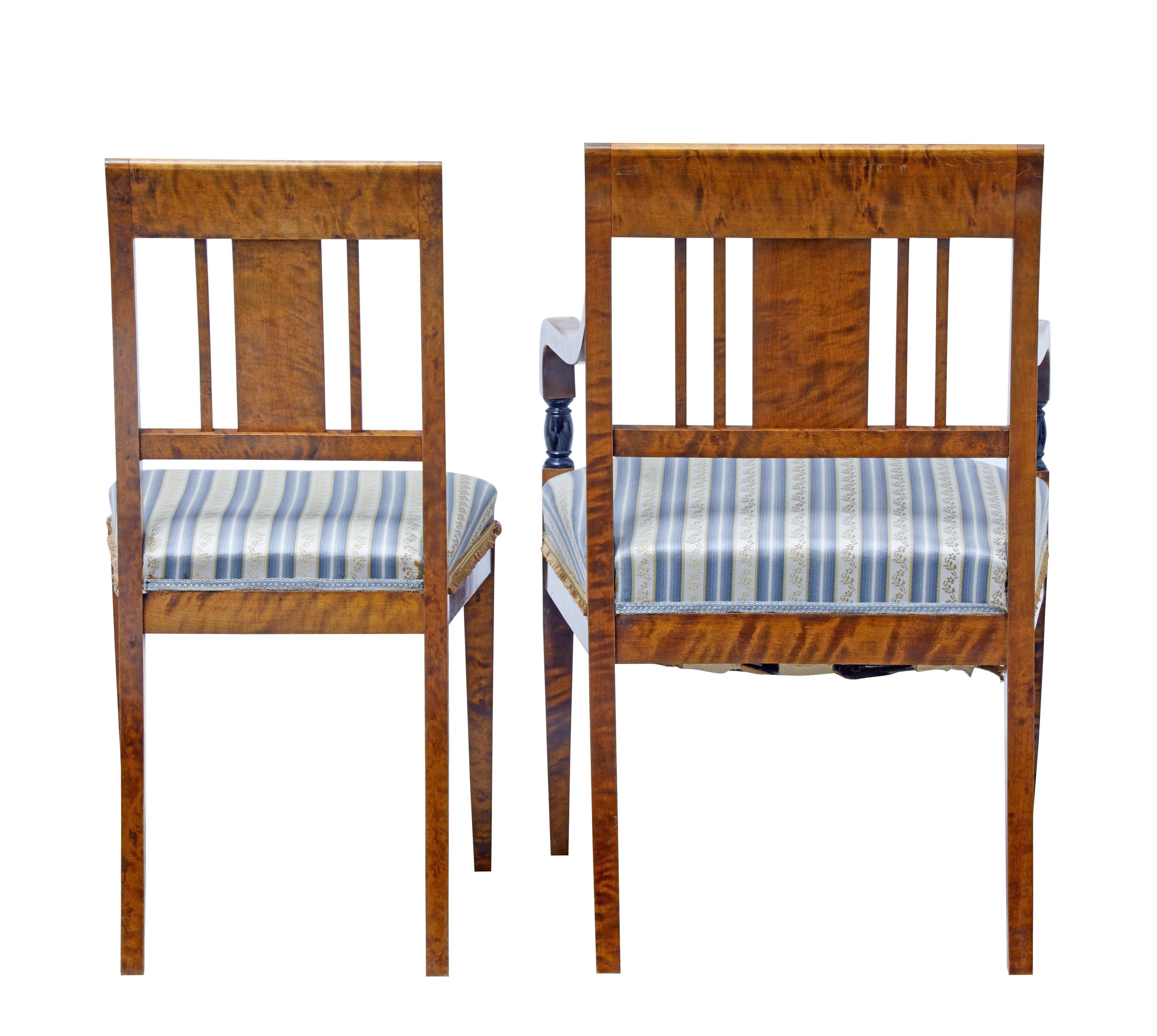 Swedish Small Set of Four Early 20th Century Birch Dining Chairs